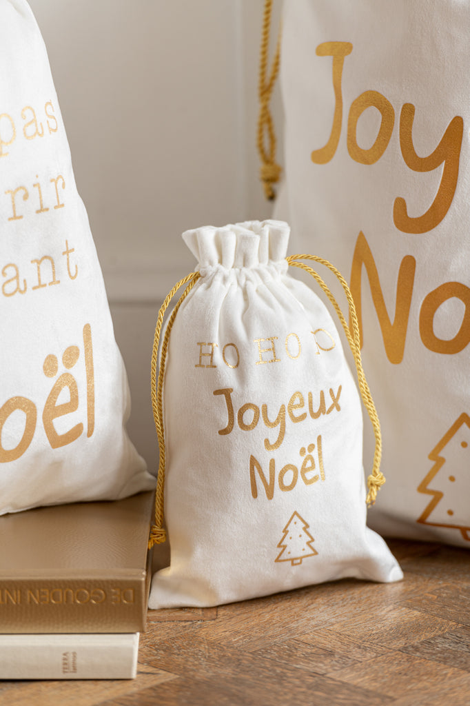 Tas Kerst Frans Fluweel Wit/Goud Groot Assortiment Van 3