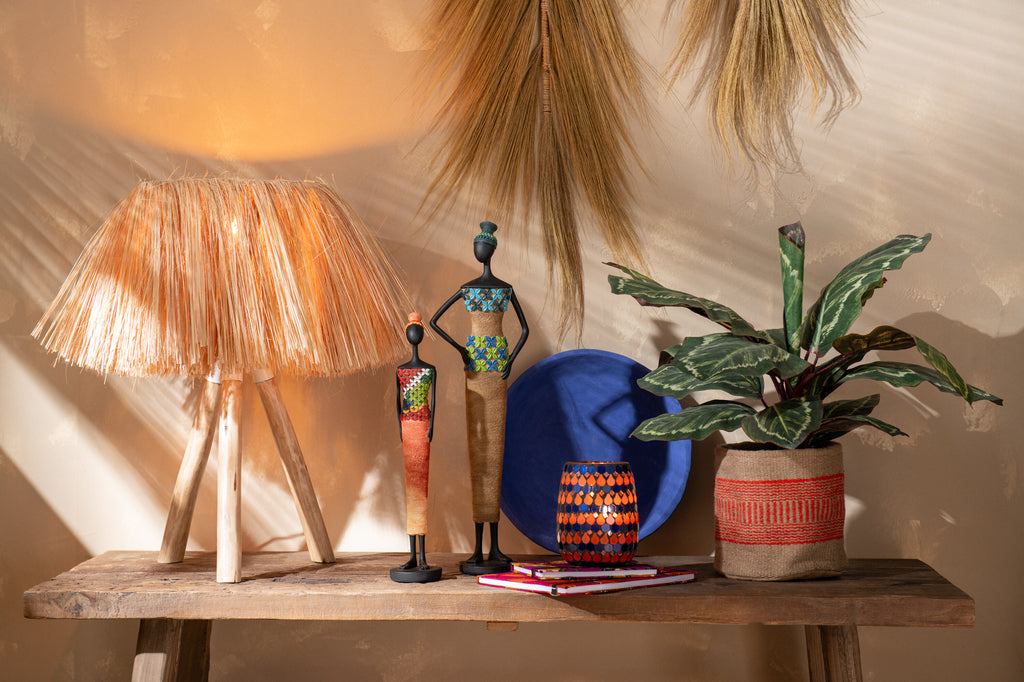 Mand Rond+Band Jute Naturel/Oranje Groot Assortiment Van 2