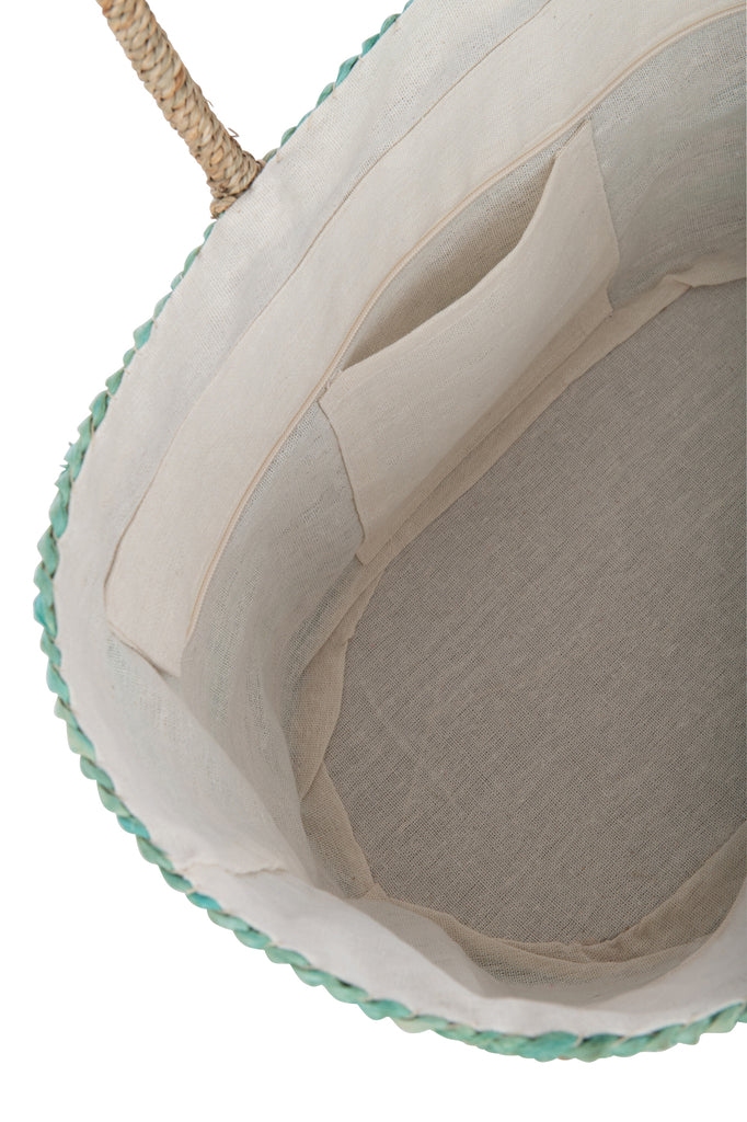 Strandtas Korte Handvatten Horizontale Strepen Jute Natuurlijk/Blauw