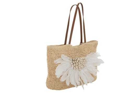 Bolsa de playa conchas/pruimen van papel naturel/blanco