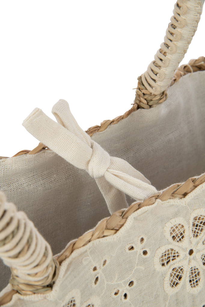 Strandtas Bloemen+Franjes Zeegras Natuurlijk/Crème