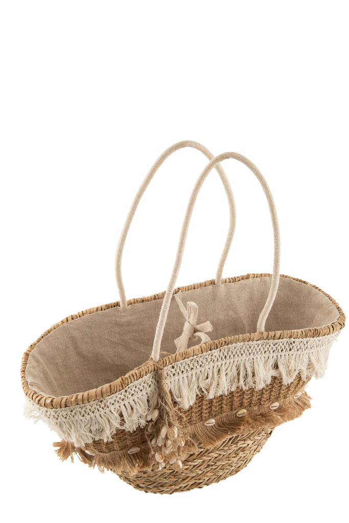 Strandtas Riet Kwastjes Jute Natuurlijk/Ecru