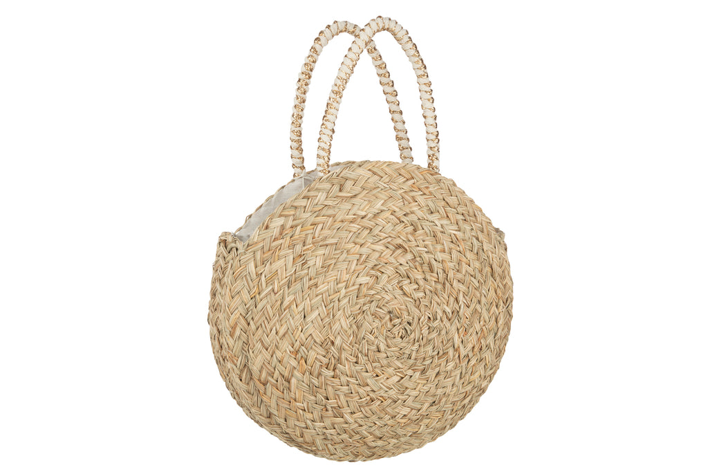 Strandtas Rond + Kwastje Zeegras/Kant Natuurlijk/Wit