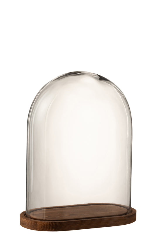 Bell Jar Ovaal Hout/Glas Transparant/Donkerbruin Klein