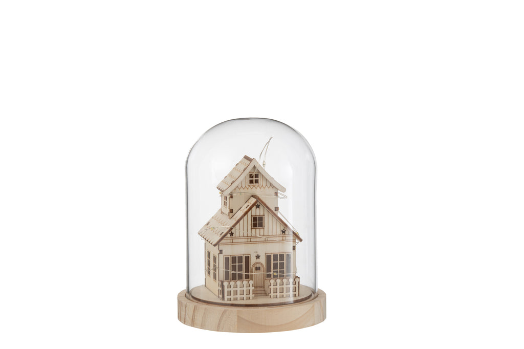 Bell Jar Winter Led Huis Hout/Glas Natuurlijk