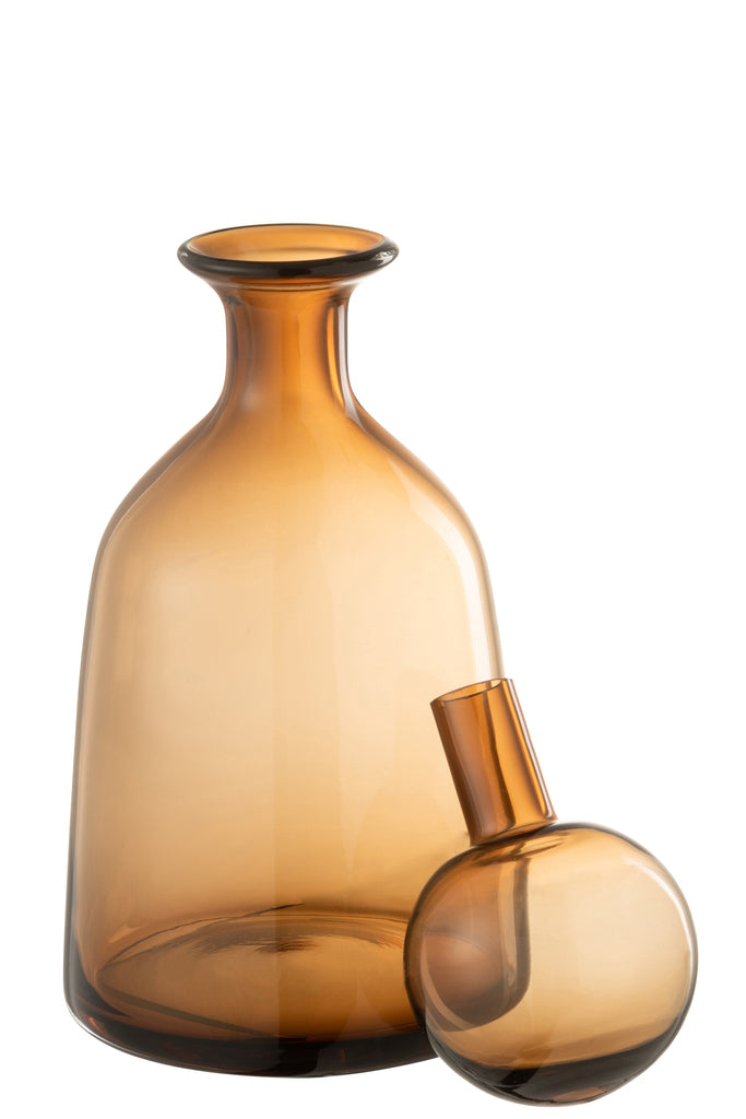 Fles+Stop Regulier Decoratief Laag Glas Bruin Klein