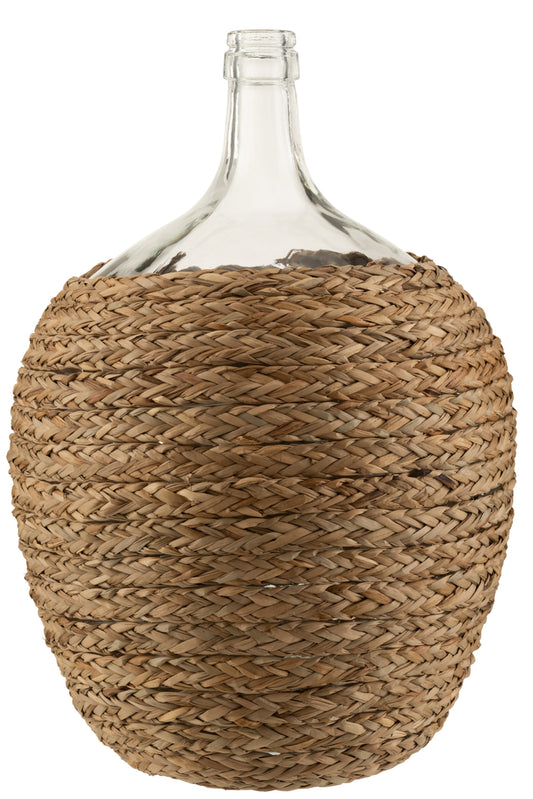 Fles bedekt gras/glas natuurlijk groot