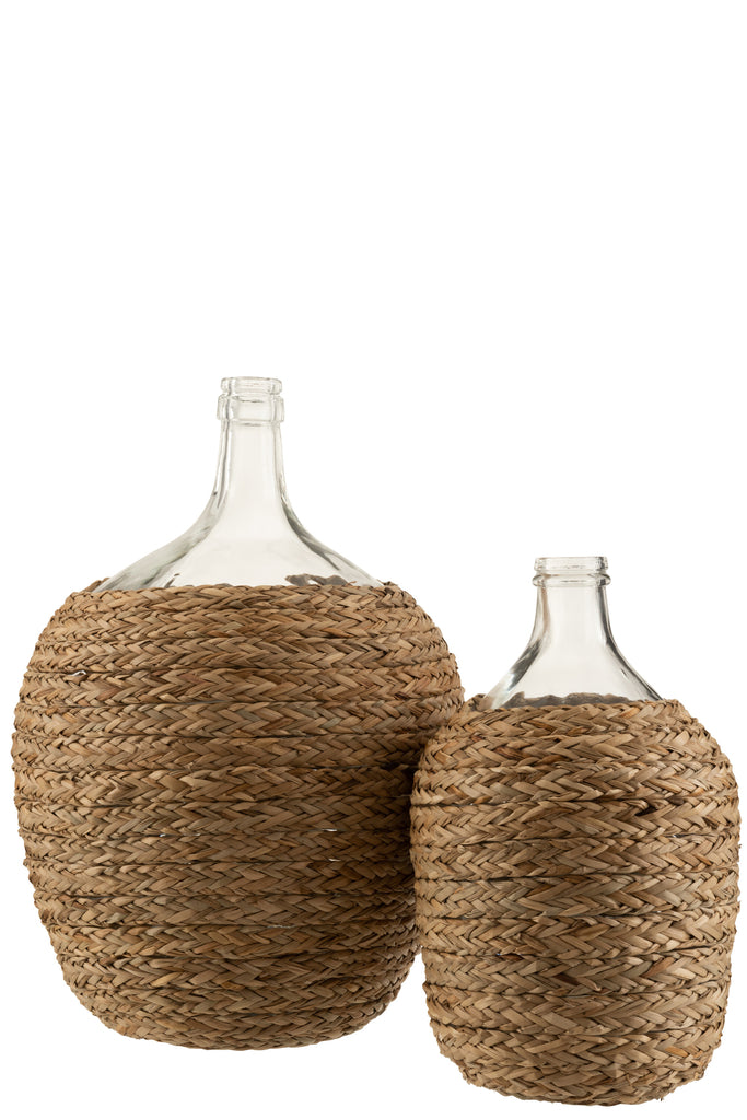 Fles bedekt gras/glas natuurlijk groot