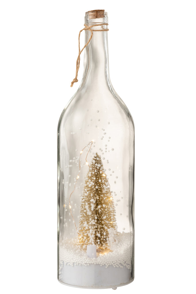 Fles Deco Kerst Sneeuw Led Glitter Goud