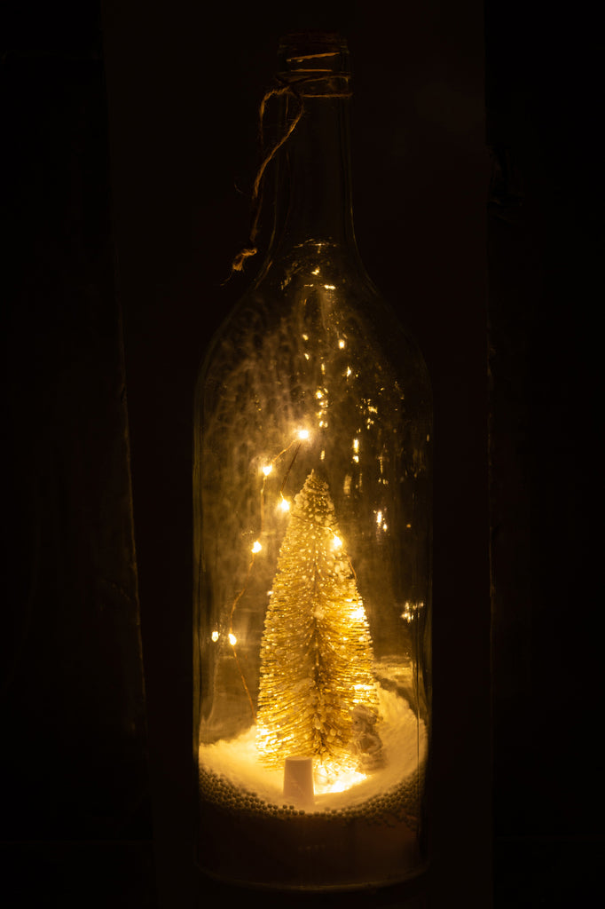 Fles Deco Kerst Sneeuw Led Glitter Goud