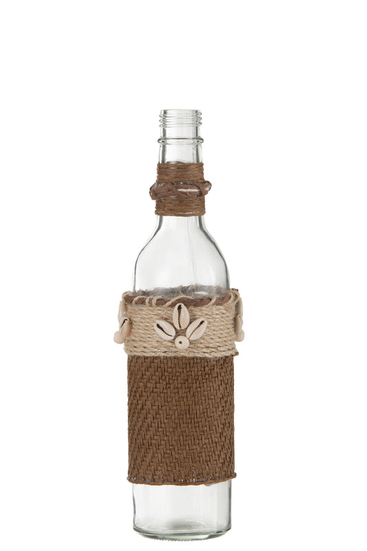 Flesdecoratie met schelpen glas bruin