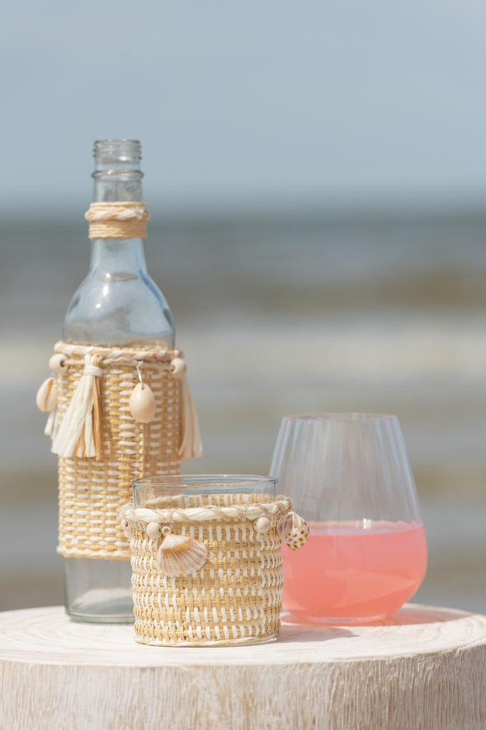 Flesdecoratie met schelpen glas natuurlijk