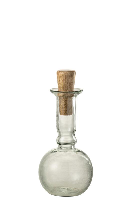 Fles Rond Lang Kurk Glas/Hout Transparant