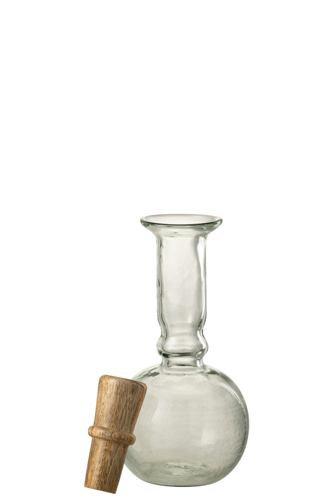 Fles Rond Lang Kurk Glas/Hout Transparant