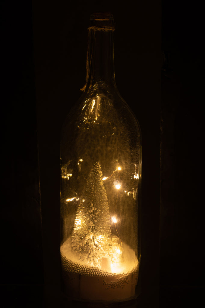 Fles Deco Kerst Sneeuw Led Glitter Zilver