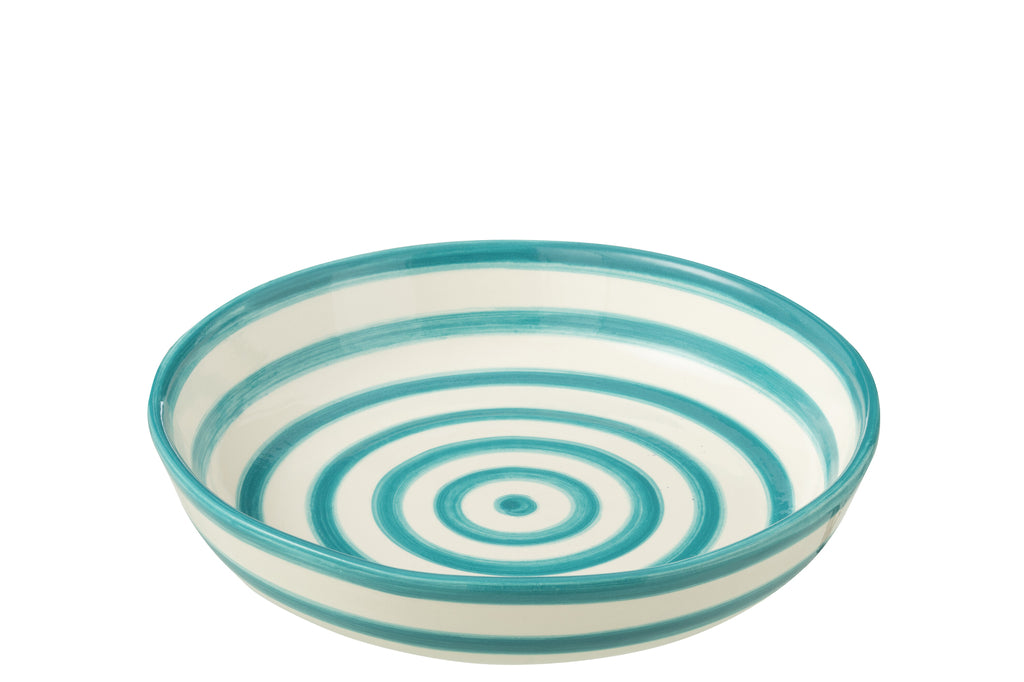 Kom Granada Stripes Laag Keramiek Wit/Aqua Groot