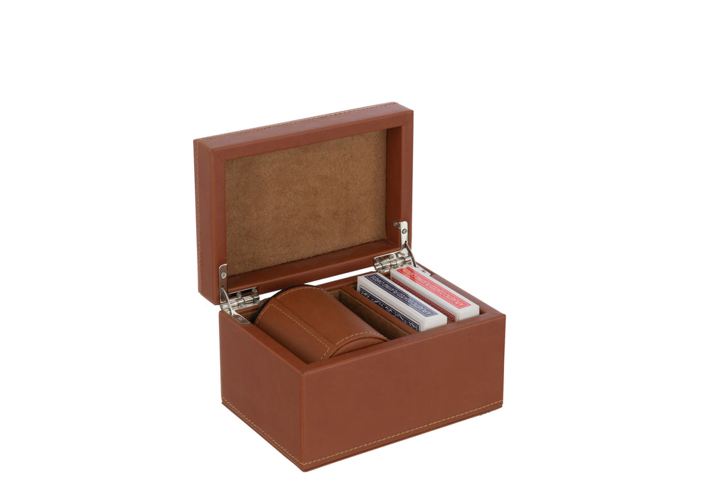 Doos Kaartspel Nep Leer Cognac