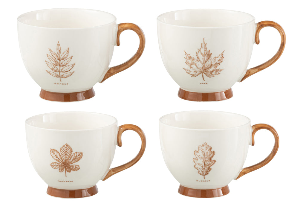 Doos met 2 Jumbo Mug Leaf Windownbox Keramiek Bruin Assortiment van 2