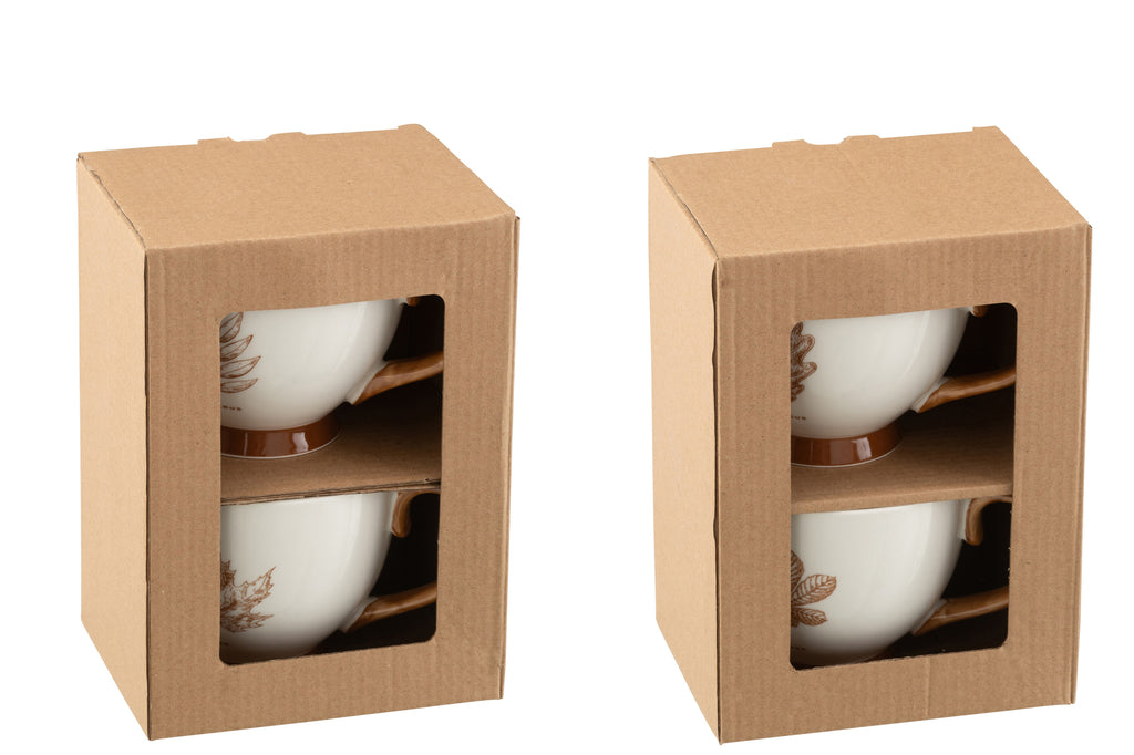 Doos met 2 Jumbo Mug Leaf Windownbox Keramiek Bruin Assortiment van 2