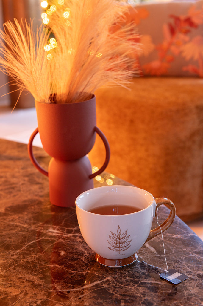 Doos met 2 Jumbo Mug Leaf Windownbox Keramiek Bruin Assortiment van 2