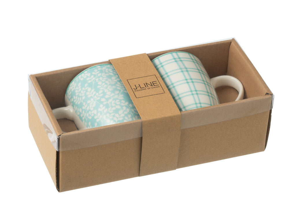 Doos met 2 mokken keramiek blauw