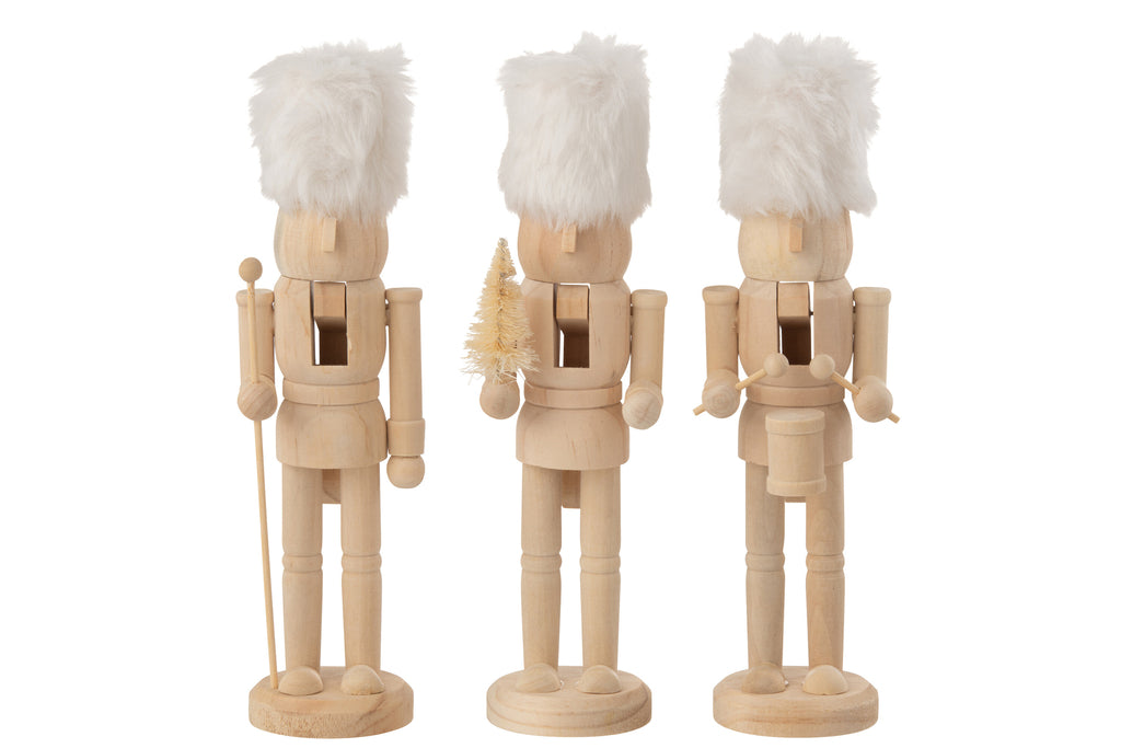 Doos met 3 notenkrakers hout/bont naturel/wit