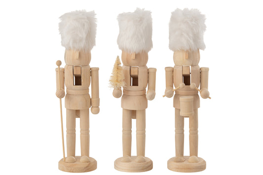 Doos met 3 notenkrakers hout/bont naturel/wit