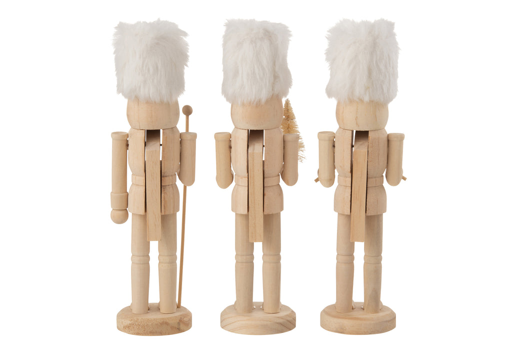 Doos met 3 notenkrakers hout/bont naturel/wit