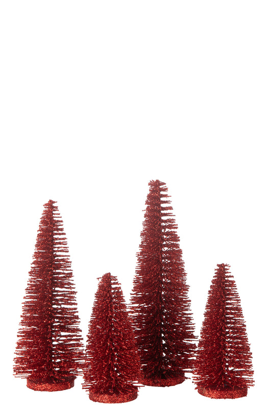 Doos met 4 kerstboomdecoratieglitters van kunststof in het rood