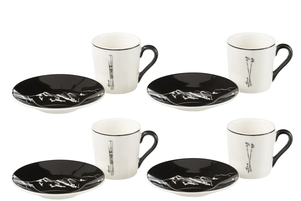Doos met 4 koffiekopjes en schoteltjes Windownbox Keramiek Zwart/Wit Klein