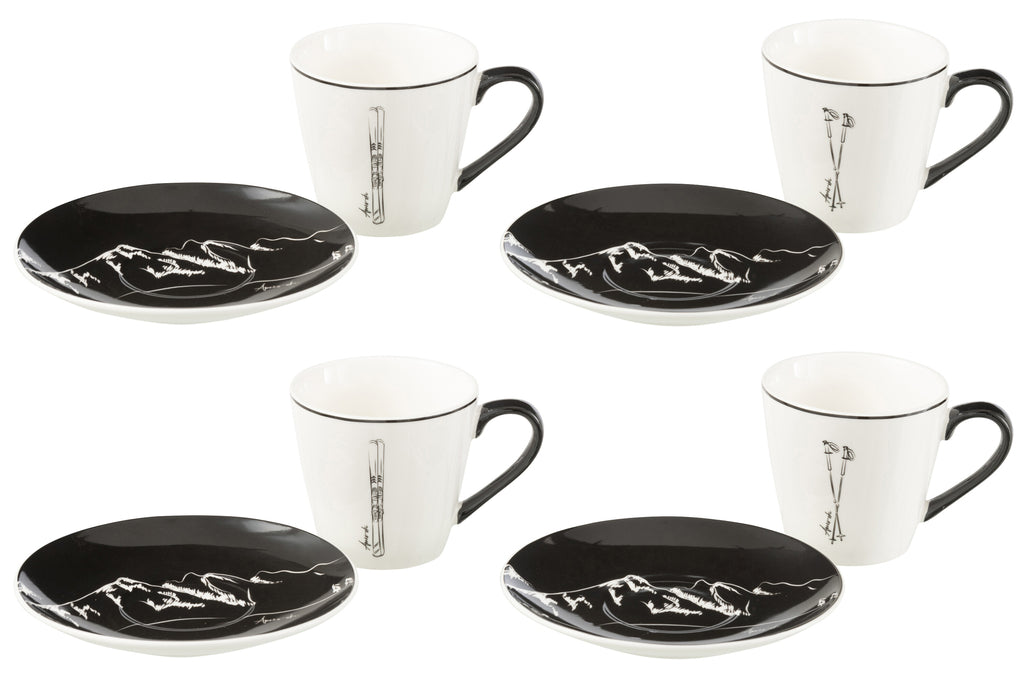 Doos met 4 theekopjes en schoteltjes Windownbox Keramiek Zwart/Wit Groot
