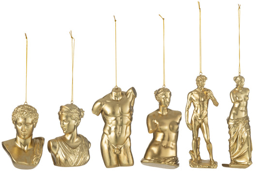 Doos met 6 hangers Romeins beeld Hars Goud