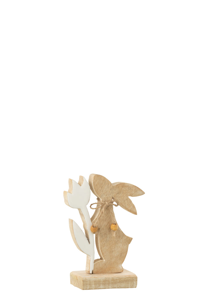 Konijn Met Bloem Hout Wit Klein