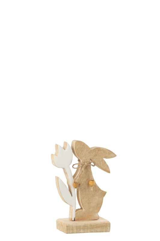 Konijn Met Bloem Hout Wit Klein