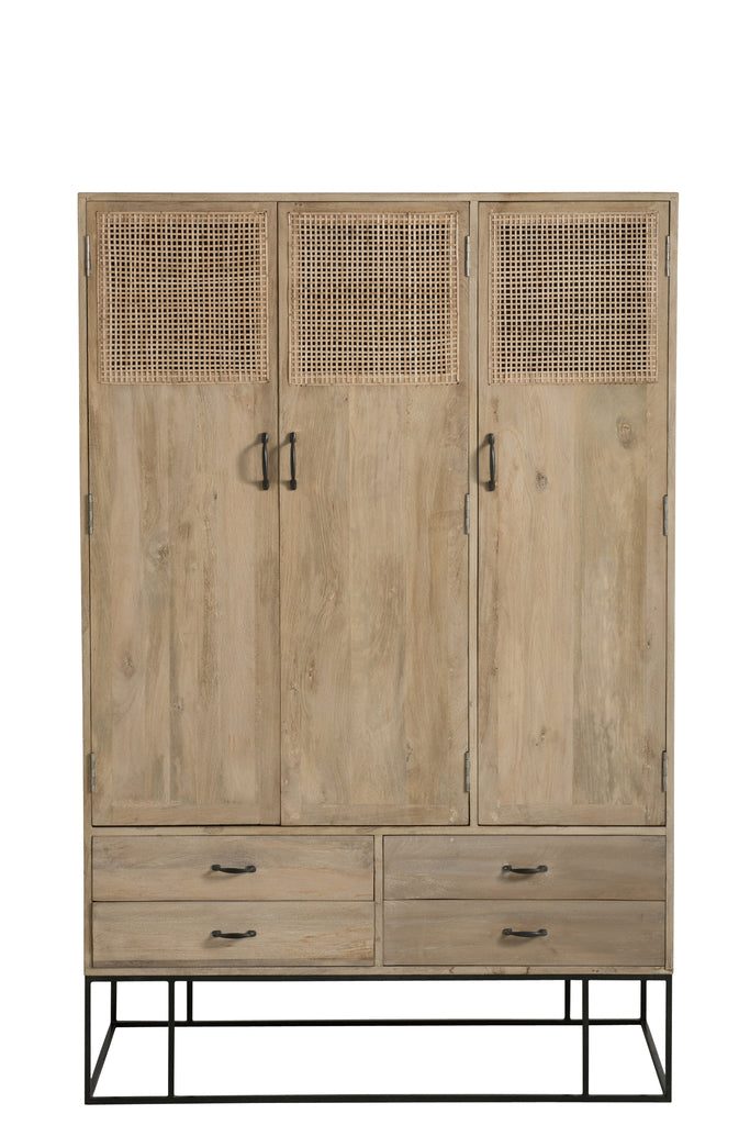 Kast 3 deuren + 4 laden Geweven riet Mango hout natuurlijk