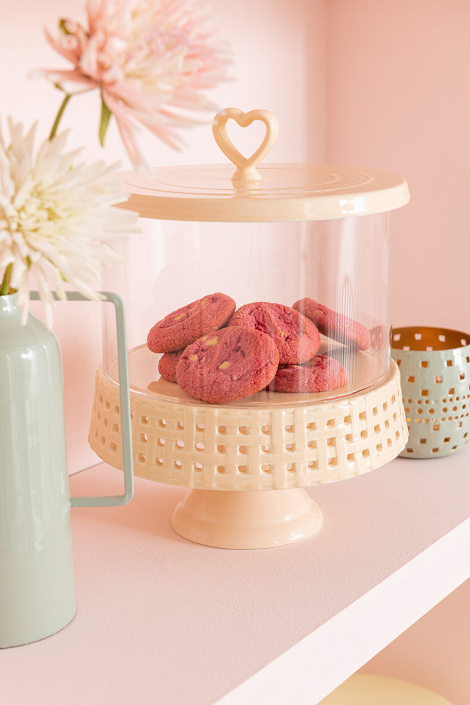 Taartbord Onder Glas Keramiek Roze Groot