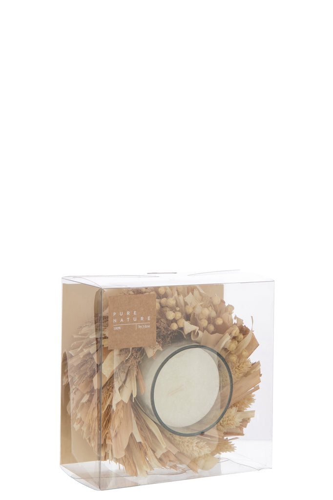 Kaars Bloemen Rond Glas Wit/Natuurlijk 24H