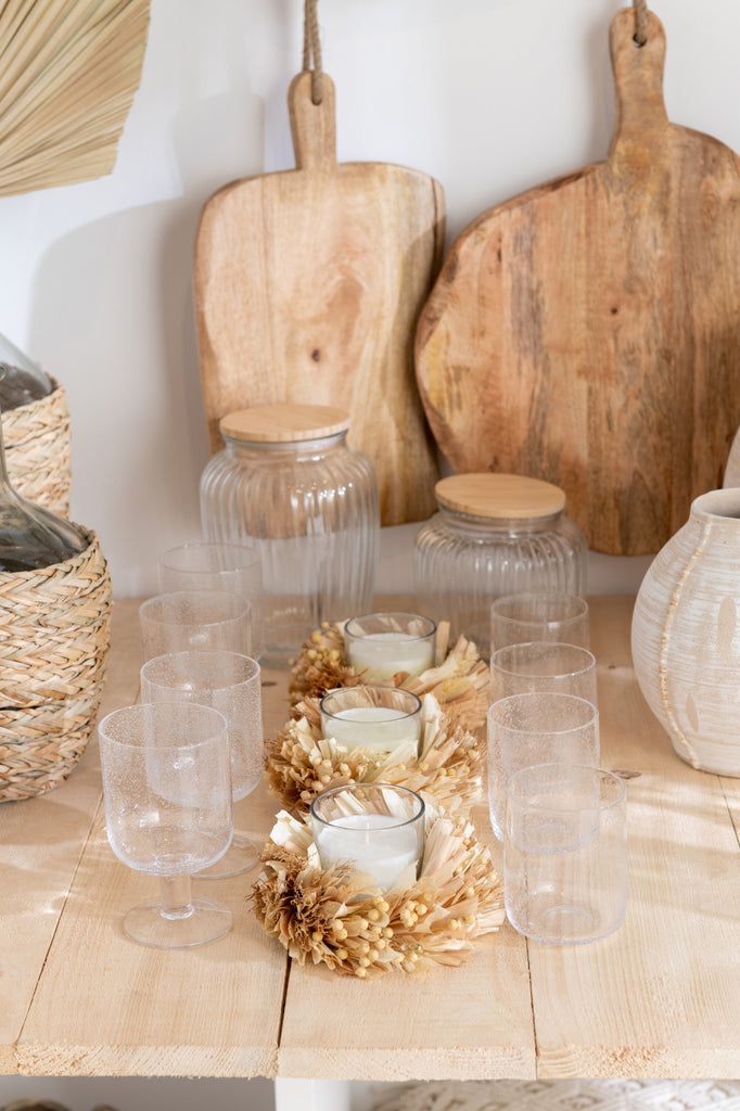 Kaars Bloemen Rond Glas Wit/Natuurlijk 24H