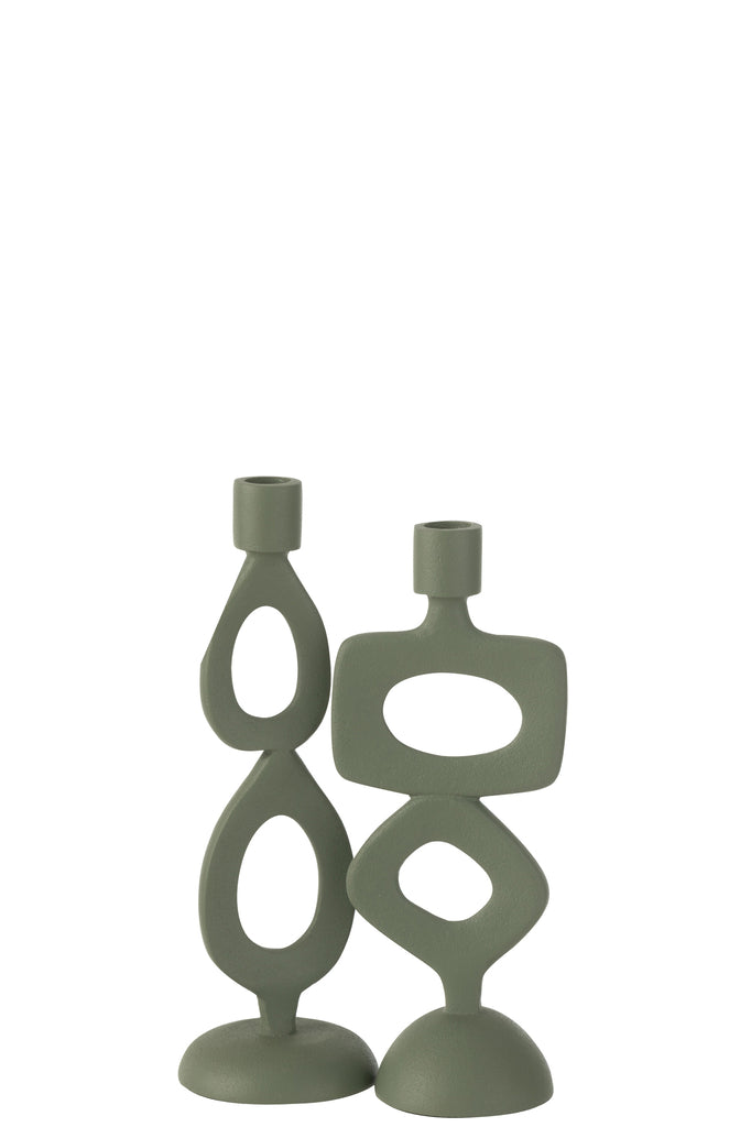 Kaarsenhouder Ringen Aluminium Groen Assortiment Van 2