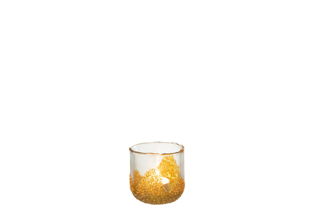 Kaarsenhouder Strass Glas Tr/Goud Klein