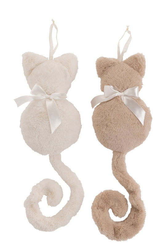 Kat Hangende Deco Pluche Ecru/Beige Assortiment Van 2