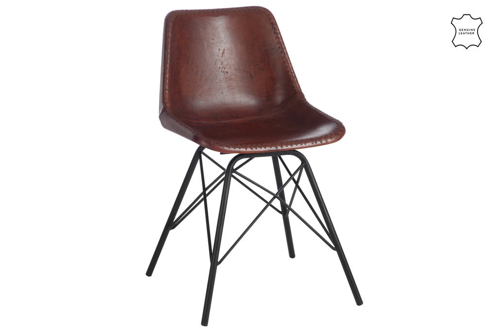 Stoel Loft Leer/Metaal Donkerbruin/Zwart