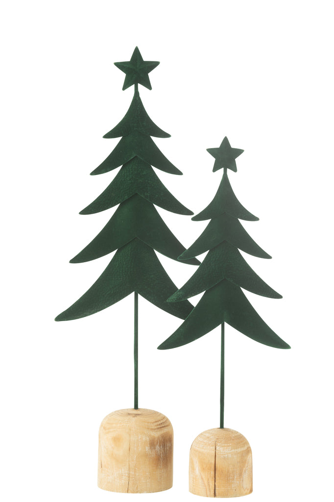 Kerstboom op voet + ster metaal/hout donkergroen groot