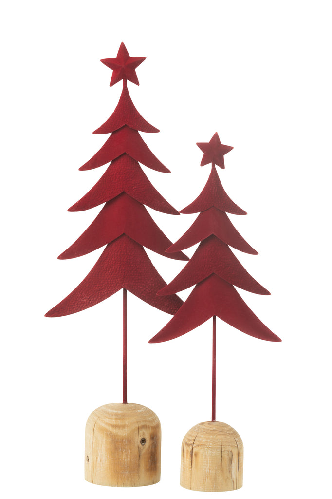 Kerstboom op voet + ster metaal/hout rood groot