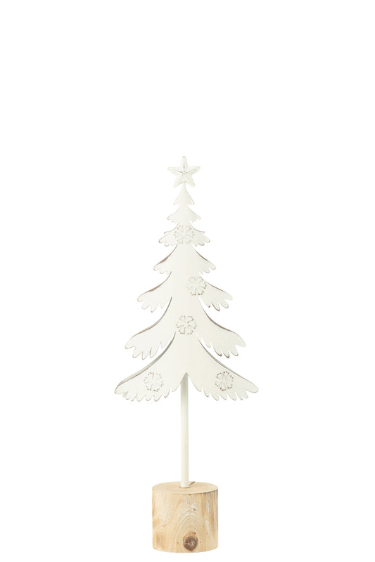 Kerstboom op voet + ster metaal/hout wit klein