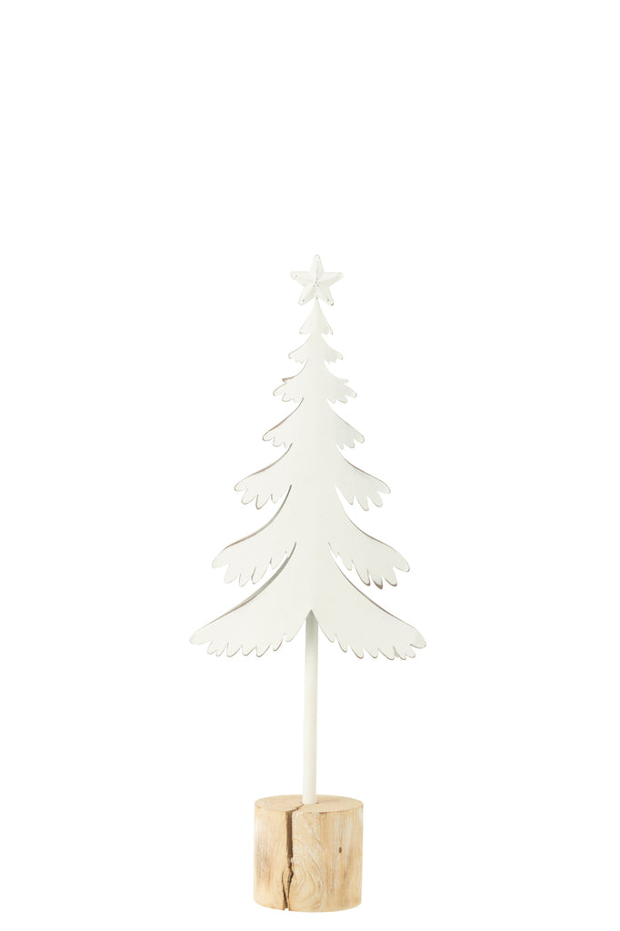 Kerstboom op voet + ster metaal/hout wit klein