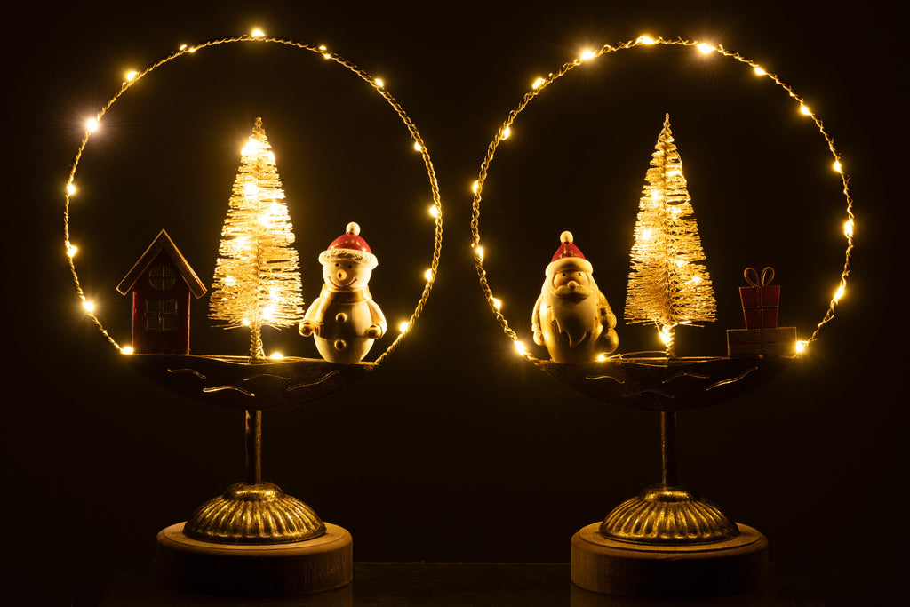 Cirkel op voet Led Kerstman/Sneeuwman Goud/Roest Assortiment van 2