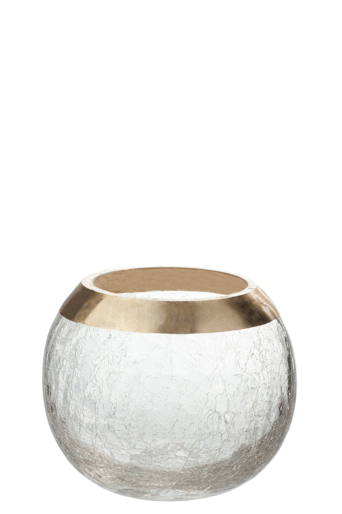 Kaarsenhouder Bol Crackle Glas Transparant/Goud Medium