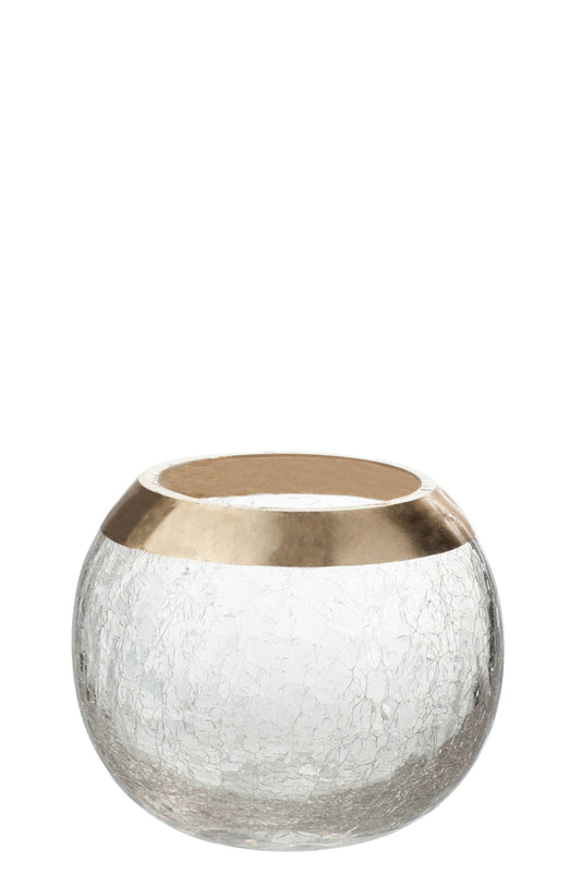 Kaarsenhouder Bol Crackle Glas Transparant/Goud Medium