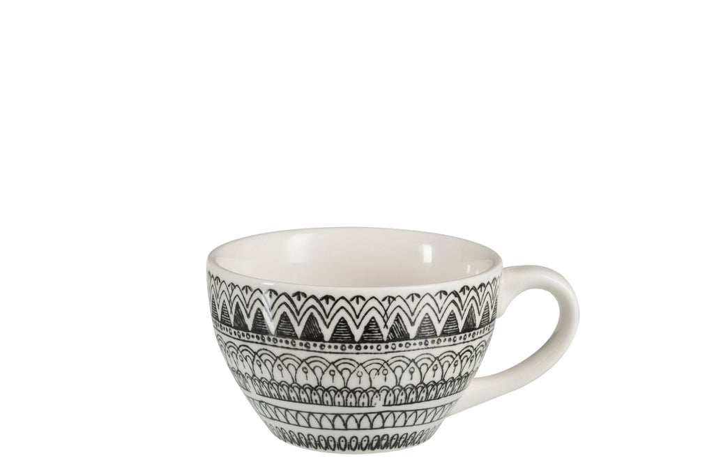Koffiemok + Schotel Monochroom Boho Keramiek Zwart/Wit